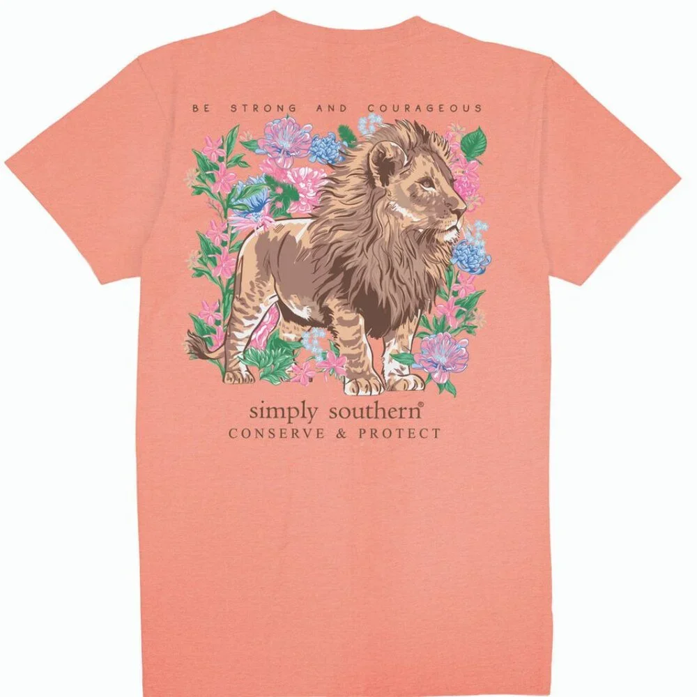 Lion Tracker Peach Be Strong Shirt by Simply Southern Last 1! - Picture 3 of 3